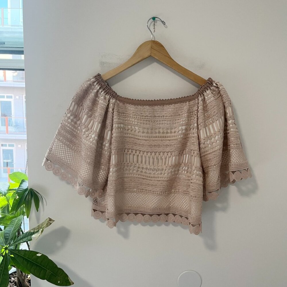 Alexis Pink Eyelet Overlay Off the Shoulder Blouse Size XS